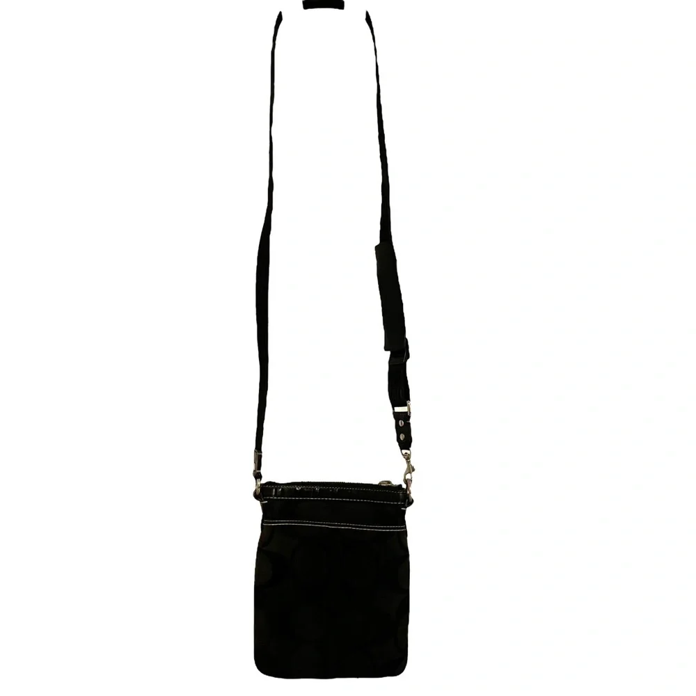 Coach Vintage Black Leather Signature Fabric Crossbody Pouch Handbag w/Snakeskin
